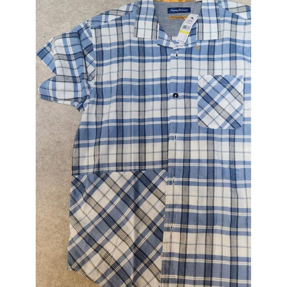 New With Tags Tommy Men's Short Sleeve Blue Plaid Shirt Size Medium